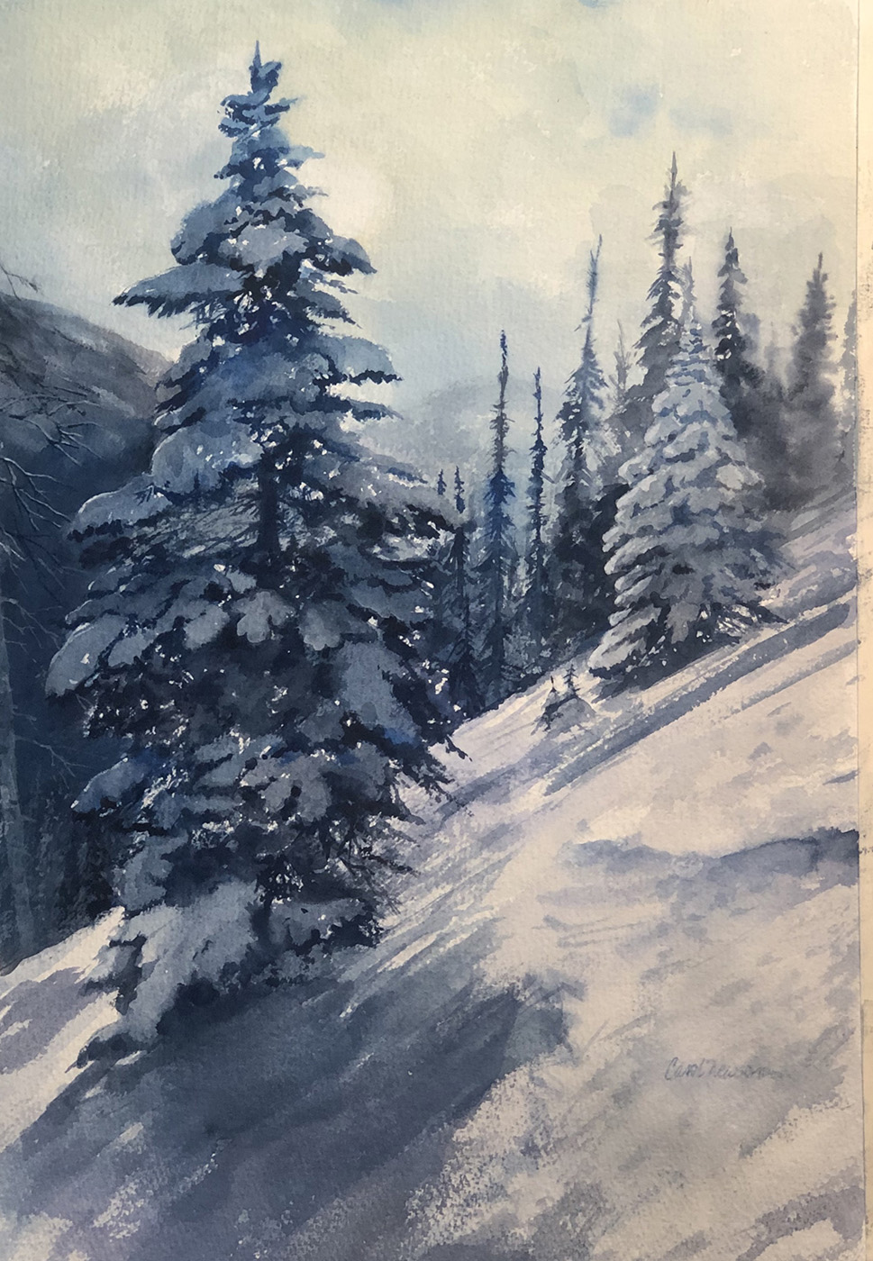 Somewhere on the mountain, Winter Park, Colorado Watercolor 12 x 15