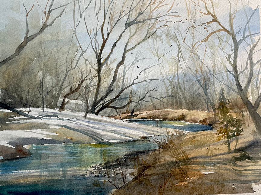 It was a peaceful Clear Creek on this Winter Day at Anderson Park. 12 x 16 Watercolor